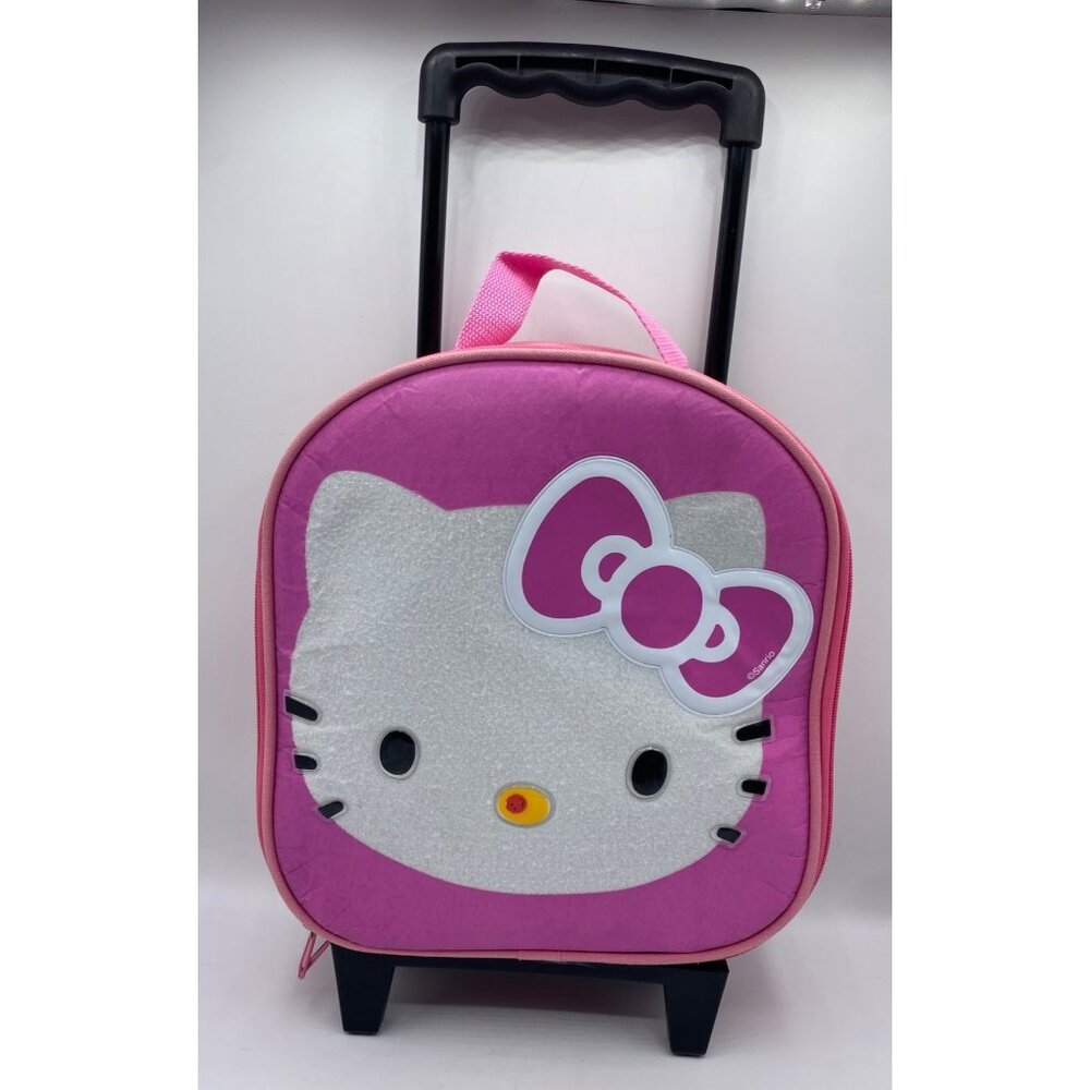 Hello Kitty Pink Childrens Rolling Trolley Top Handle Bag Sanrio Kawaii Travel